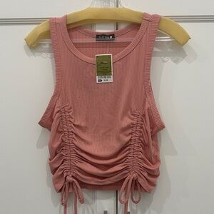 Papermoon Rose Pink Ribbed Ruched Tank Top